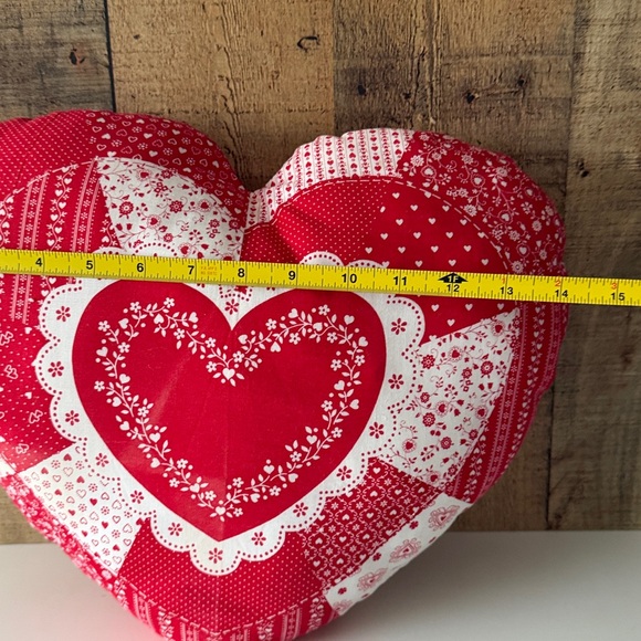 Vintage Red and White Heart Patchwork Fabric Pillow - Picture 4 of 5